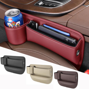 Boîte de rangement pour siège de voiture en cuir PU Micora, porte-gobelet, poche organisatrice - Product Image 1