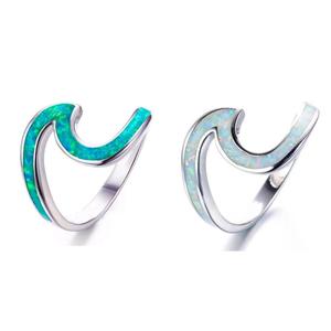 Anillos de ópalo <span class=keywords><strong>azul</strong></span> ondulados de Plata de Ley 925 personalizados, joyería de ópalo sintético australiano - Product Image 1