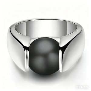 Anillo de Acero Inoxidable con Baño de Oro 18K Estilo Europeo Americano, 10MM, Piedra Ojo de Gato Negra y Blanca, Engaste a Presión, Joyería de Moda Unisex - Product Image 5