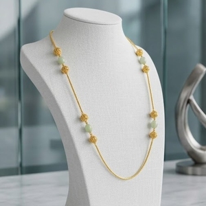 Collier Mala antique en argent 925 avec perles vert clair, longue chaîne traditionnelle, bijoux ethniques pour femmes - Product Image 5