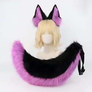 Bandeau en fausse fourrure avec oreilles de loup, queue de chien en fourrure, ensemble de costume animal, cosplay pour accessoires de fête d'Halloween, décoration de queue réaliste - Product Image 1