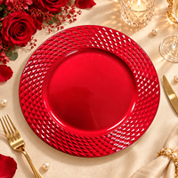 Assiette de Présentation Wojia 13 pouces Rouge Écologique Effet Diamant Électroplaqué Style Américain Moderne Luxe en Plastique pour Fêtes