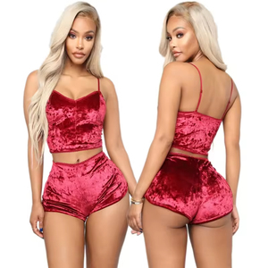 Conjunto de Pijama de Terciopelo de 2 Piezas para Mujer, Sexy, con Tirantes Finos y Pantalones Cortos, Ropa de Dormir Femenina para Fiesta de Pijamas - Product Image 3
