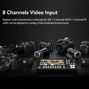 Conmutador de vídeo de 8 canales, transmisión en vivo, hdmi, SDI, RTMP, multired, cámara de transmisión, mezclador de vídeo
