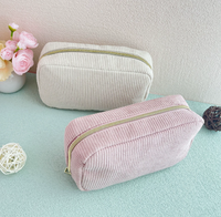 Trousse de Toilette Rétro en Velours Côtelé Grande Capacité Portable avec Fermeture Éclair et Lettres Tendance – Indispensable pour les Voyages