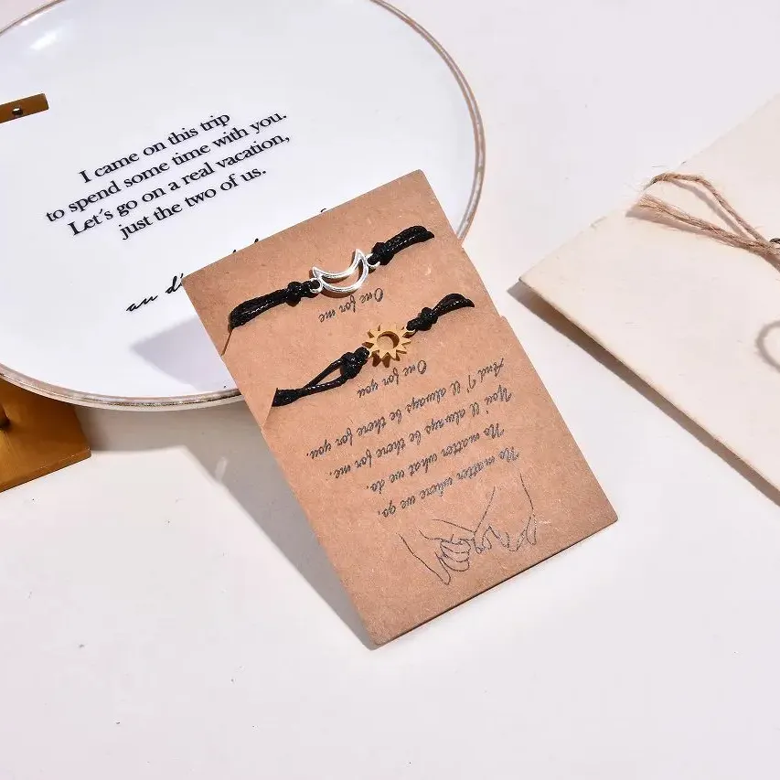 Moda alaşım güneş ve ay kolye örgü çift kart bilezik Charm kadın erkek sevgililer günü hediyeleri KIB144