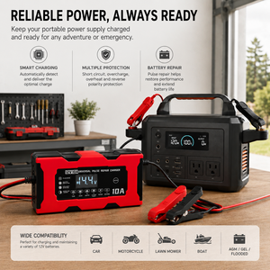 Cargador de Batería de Coche de 12V 10A a Precio de Fábrica, Certificado CE/FCC/RoHS, Pantalla LCD Inteligente, Enchufe Personalizado, OEM ODM, Batería de Plomo-Ácido, Carga por Pulsos - Product Image 5