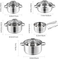 Ensemble de casseroles en acier inoxydable pour usage domestique moderne avec thermomètre, fond à induction UCC Life, ustensiles de cuisine avec poignées métalliques