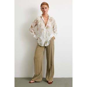 Chemise en organza à imprimé floral pour femme, transparente, décontractée, pour tous les jours, verte - Product Image 5