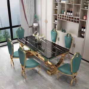 <span class=keywords><strong>Tavolo</strong></span> <span class=keywords><strong>da</strong></span> Pranzo di Lusso Moderno in Marmo Dorato per <span class=keywords><strong>Soggiorno</strong></span>, Set <span class=keywords><strong>Tavolo</strong></span> <span class=keywords><strong>da</strong></span> Pranzo Rettangolare Moderno di Lusso - Product Image 3