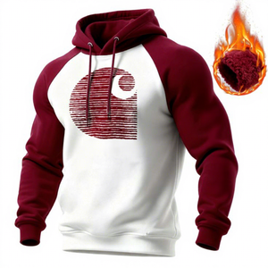 Sweat à capuche en molleton pour homme, mélange polyester/coton, respirant, coupe régulière, coupe-vent, poids du tissu 330g, style vintage - Product Image 3