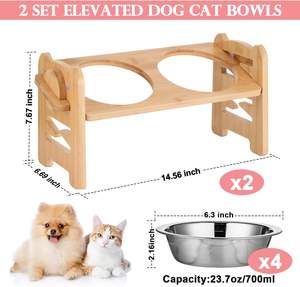 15 Inclinada ajustável Raised Pet Bowl Elevado Dog Cat Bowls Alimentação Pratos Madeira Stand Pet Alimentador com aço inoxidável - Product Image 2