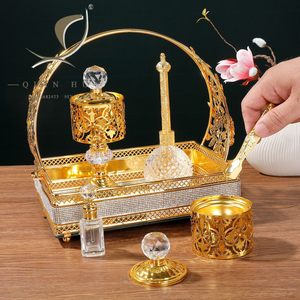 Bộ Bakhoor sang trọng Qian Hu 2025 Mới Về - Lọ đốt trầm hương cổ điển bằng kim loại vàng, tinh dầu thơm, hương thơm Hồi giáo, hộp đựng than hương - Product Image 5