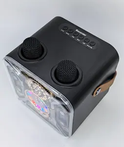 Speaker Bluetooth portabel LED gaya mekanis, untuk pesta luar ruangan dengan dua mikrofon untuk speaker karaoke