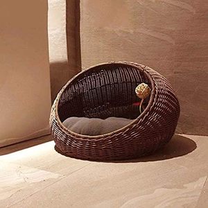 Handmade Natural Woven Wicker Rattan Pet <strong>Dog</strong> Cat <strong>Bed</strong> Nest Sleeping House Baskets with Cushion for Cat Kitten All Seasons - Product Image 4