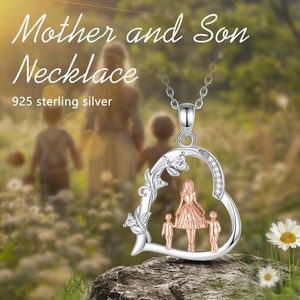 Merryshine in argento Sterling 925 membro della famiglia collana pendente <span class=keywords><strong>amore</strong></span> cuore madre bambino zircone catena a maglie per i regali della festa della mamma - Product Image 3