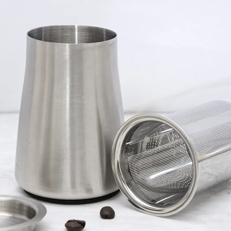 Non-slip Base Stainless Steel Coffee Making Accessory Ground Coffee Receiver 500um Fine Mesh Coffee Sifter