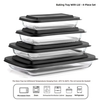 Ensemble de 4 plats de cuisson rectangulaires en verre borosilicate avec couvercles, résistants à la chaleur, compatibles micro-ondes, pour la cuisson vapeur du poisson