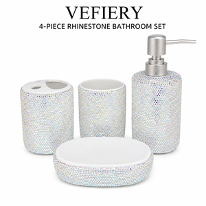 Ensemble de salle de bain en strass : Distributeur de savon, porte-brosse à dents, porte-savon, gobelet – Accessoires brillants pour coiffeuse, maison, cadeau - Product Image 1