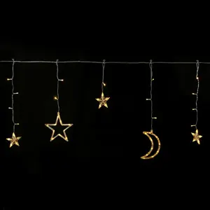 Guirlande lumineuse solaire, 12 lumières en forme d'étoiles et de lunes, blanc chaud, 6m, idéale pour décorer l'extérieur et créer - Product Image 2