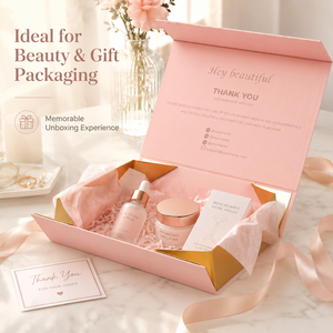 Pink Rigid Cosmetic <b>Box</b> With Gold Foil Logo And Custom Interior Design For High-End Packaging - Product Image 3