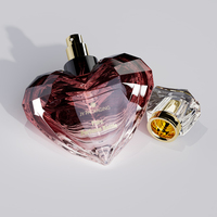 Flacon de parfum vide en verre en forme de cœur de luxe OEM 80 ml pour emballage cosmétique avec emballage en boîte