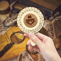 Disque de déchiffrement de mot de passe rond en bois Détective en bois Espion Décodage Roue Escape Room Décryptage Mot de passe Plaque Party Game Prop