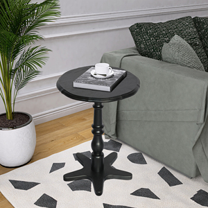Petite table d'appoint ronde de 15,75 pouces, table d'appoint vintage en bois sur piétement pour salon, chambre à coucher - Product Image 4