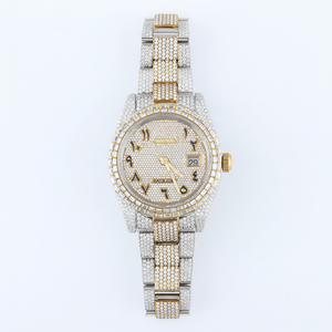 Probador de diamantes Pass de calidad superior Dial árabe D VVS Totalmente helado Moissanite Diamond Baguette Reloj de hip hop de dos tonos para hombres - Product Image 1