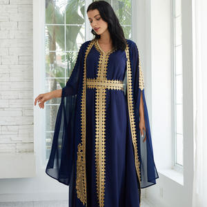 Vestido Largo Elegante con Cuello en V para Mujeres Árabes Musulmanas de Oriente Medio, Europa y América, Abaya, Traje de Moda de Dubái con Lentejuelas - Product Image 1