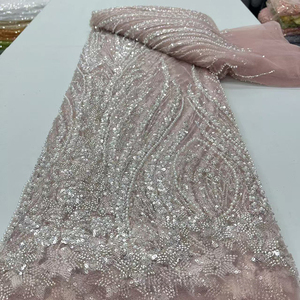 French Beaded <strong>Lace</strong> Fabric Dress European Style Pattern with <strong>Fancy</strong> Traditional Romantic Embroidery Tube for Romantic Styles - Product Image 4