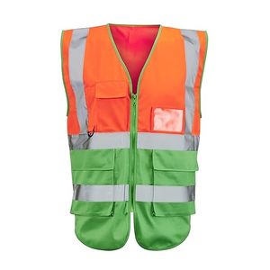 Gilet <span class=keywords><strong>de</strong></span> sécurité réfléchissant personnalisé, haute visibilité, maille respirante avec fermeture auto-agrippante, plusieurs poches pour le travail - Product Image 1