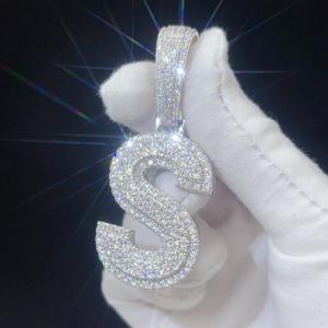 Perhiasan hip hop kustom kalung perhiasan Ice out liontin huruf berlian moissanite set perak modis kalung - Product Image 1