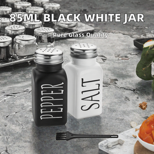 85ml Square Black and White Glass Spice <b>Bottles</b> <b>Shaker</b> Jars Screw Cap Custom Print Kitchen Seasoning Containers - Product Image 2