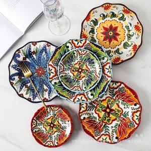 Vaisselle de cuisine de luxe colorée grande porcelaine moderne <span class=keywords><strong>manger</strong></span> en céramique Style bohème Design fleur impression assiette plateau ensemble - Product Image 2