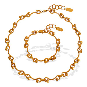Gold Plated Titanium Steel <b>Bracelet</b> And Necklace Set <b>Ball</b> Chain Design Unisex Fashion Jewelry - Product Image 5