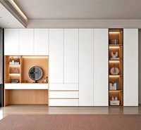 Armoire en bois de luxe léger pour chambre à coucher, placard de rangement simple à portes battantes avec tiroirs