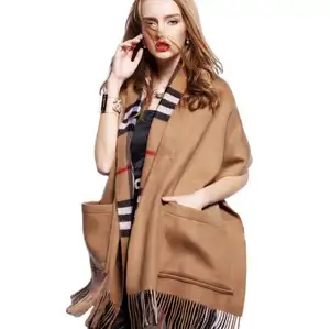 Bufanda de rayas de invierno personalizada de marca 2024, chal de estilo de moda de invierno para mujer, capa de Poncho frontal abierta