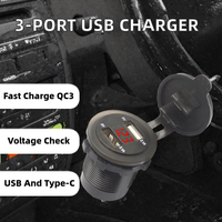 QC3.0 5V 3.1A Soket Colokan Daya USB Ganda 3-Port dengan Voltmeter LED Berlampu untuk Mobil/Kapal/Perahu & Sepeda Motor
