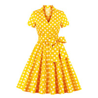 Grande taille X-4XL Vintage robe à pois pour les femmes à manches courtes col en V balançoire ceinture 50s 60s Pin Up Rockabilly robe de soirée Vestidos