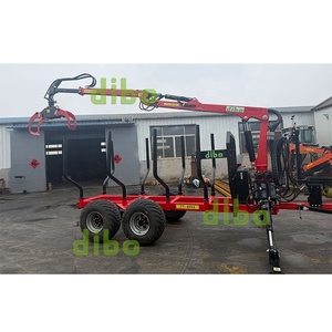 Remorque forestière télescopique de 8 tonnes homologuée TUV CE pour le transport du bois, <span class=keywords><strong>avec</strong></span> grue à bois de 6 m et <span class=keywords><strong>treuil</strong></span> <span class=keywords><strong>hydraulique</strong></span> - Product Image 2