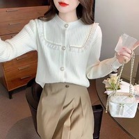 Cárdigan de un solo pecho de lujo para mujer Diseño elegante con cuello redondo Nuevo abrigo de invierno con estilo informal y logotipo frontal