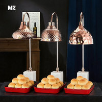 Lampe chauffante alimentaire en acier inoxydable avec base en marbre, lampe chauffante électrique pour buffet, base en marbre rose doré BW412