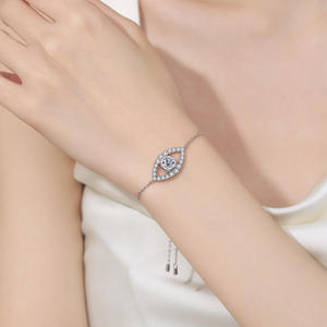 Fabrika toptan özel takı 925 ayar gümüş basit mavi nazar VVS Moissanite ayarlanabilir bilezik kadınlar için - Product Image 2