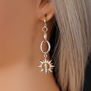 241196 bijoux de mode remplissage en or 14k trois couleurs longues boucles d'oreilles femmes religieuses boucles d'oreilles créoles - Product Image 4