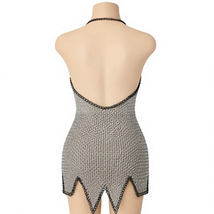 Handmade Chainmail <b>Mini</b> Dress For Women Silver Plated Stainless Steel Irregular Halter Top Fashion Lingerie Armor - Product Image 3