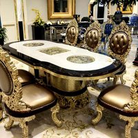Ensemble table et chaises de salle à manger en bois massif de luxe français, 240 cm de long, style antique