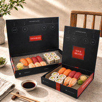 Caja Magnética para Sushi con Logotipo Personalizado de Lujo, Plegable, de Cartón Negro, con Impresión UV, para Empacar Comida Rápida en Restaurantes