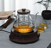 Théière en verre populaire de 1000 ml avec infuseur en verre et ensemble de théière en verre à haute teneur en borosilicate plus chaud