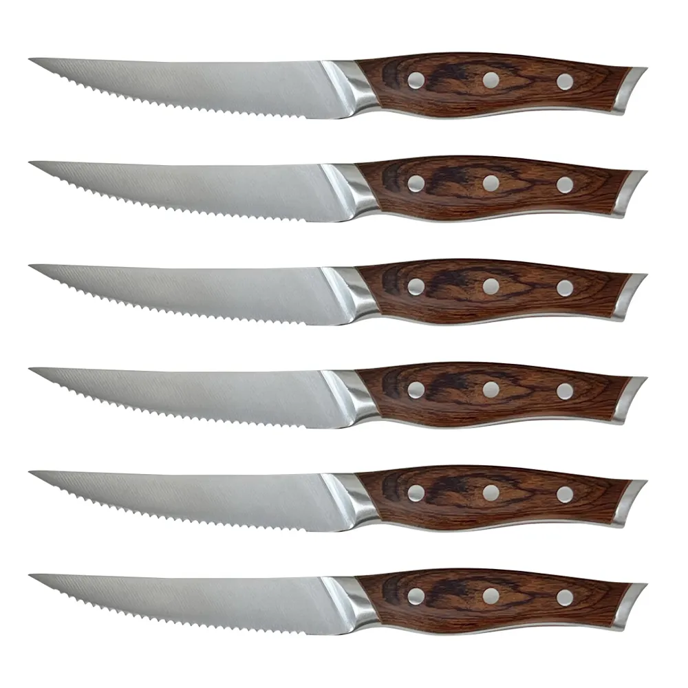 Pakka pisau steak stainless steel, set hadiah pisau steak, pegangan kayu 4/6 buah, desain klasik